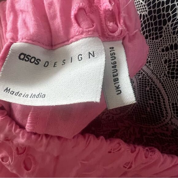 ASOS DESIGN Long Sleeve Broderie Tiered Eyelet Mini Skater Dress Women’s 14 - Picture 11 of 13